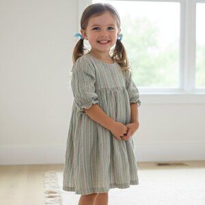 Cosmosophie Pin Striped Girls Dress Lined 100% Cotton Muslin